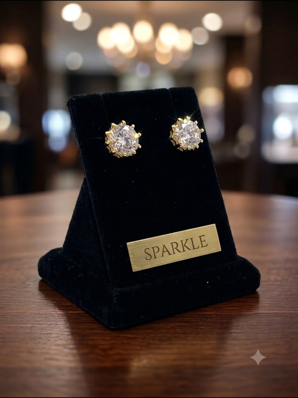 Gold Crystal Stud Earrings - Clear